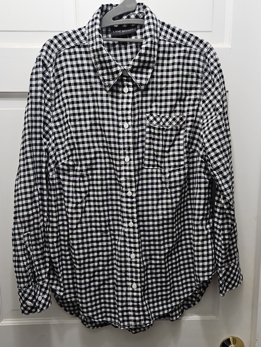Lane Bryant Black & White Gingham Button-Down Shirt